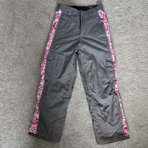 Womens XS X Small Ski pants Charcoal Gray Floral Pink READ